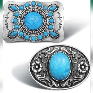 2 New turquoise beautiful belt buckles fits 1.5 belts